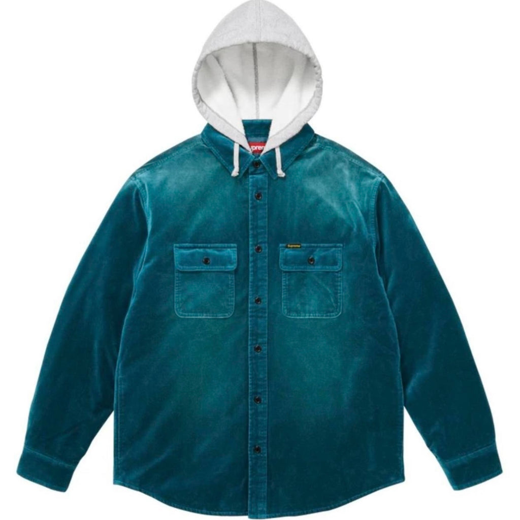 Supreme Quilted Lined Hooded Velvet Shirt SZ L