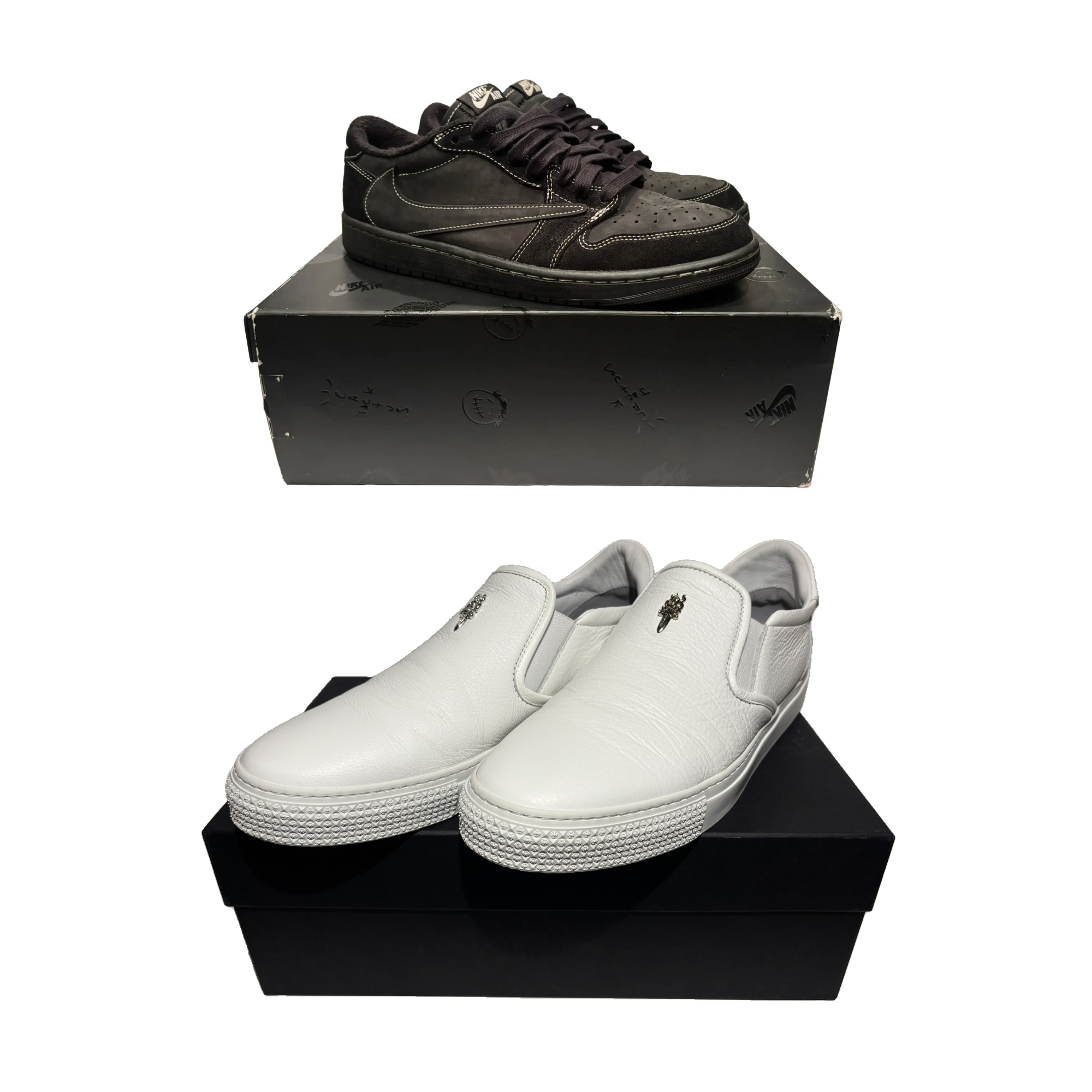 *BUNDLE* Travis Scott x Air Jordan 1 Retro Low OG SP 'Black Phantom' and Chrome Hearts Dagger Slip-Ons
